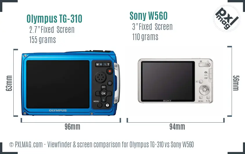 Olympus TG-310 vs Sony W560 Screen and Viewfinder comparison