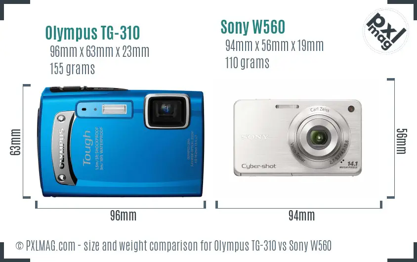 Olympus TG-310 vs Sony W560 size comparison