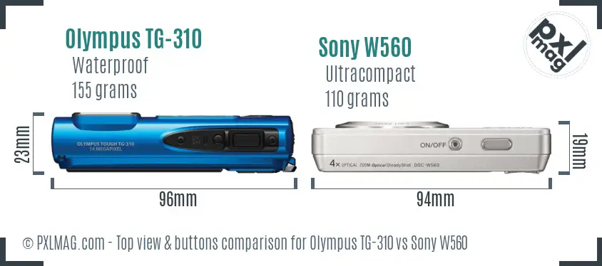 Olympus TG-310 vs Sony W560 top view buttons comparison