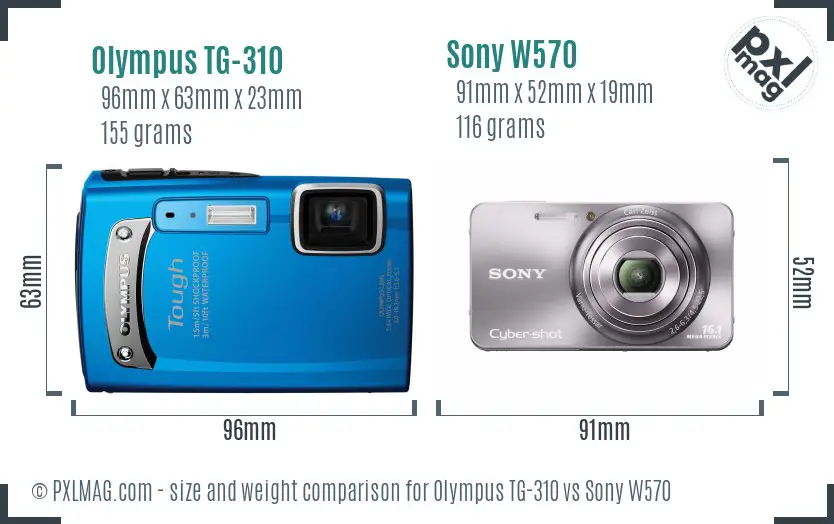 Olympus TG-310 vs Sony W570 size comparison