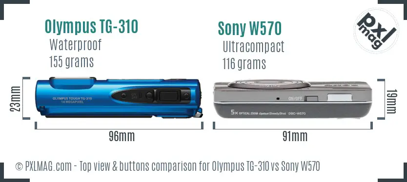 Olympus TG-310 vs Sony W570 top view buttons comparison