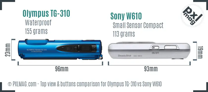 Olympus TG-310 vs Sony W610 top view buttons comparison