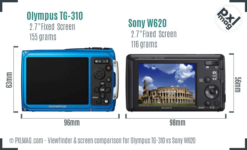Olympus TG-310 vs Sony W620 Screen and Viewfinder comparison