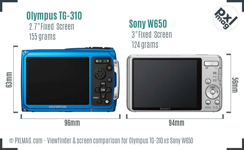 Olympus TG-310 vs Sony W650 Screen and Viewfinder comparison