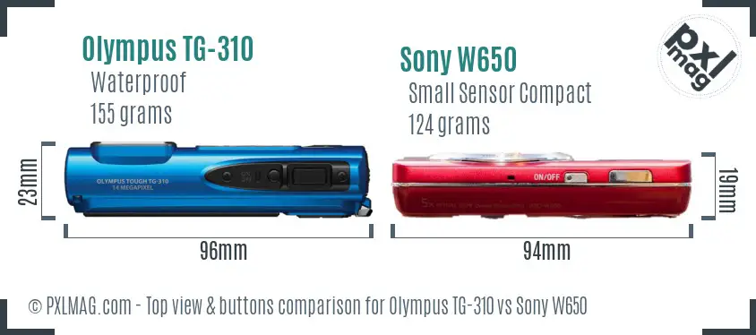 Olympus TG-310 vs Sony W650 top view buttons comparison