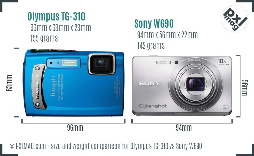 Olympus TG-310 vs Sony W690 size comparison