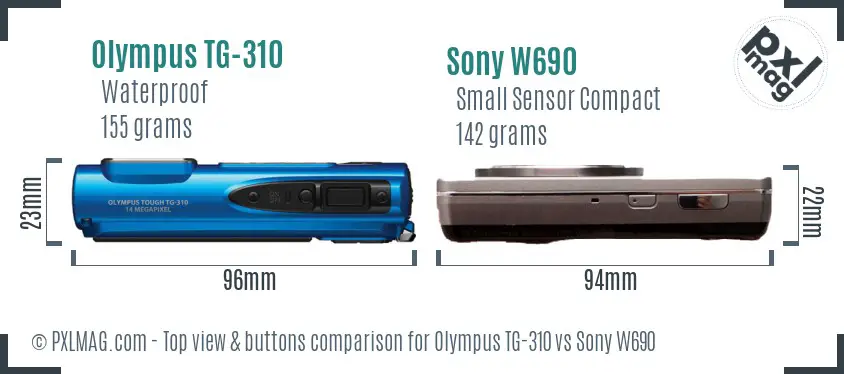 Olympus TG-310 vs Sony W690 top view buttons comparison