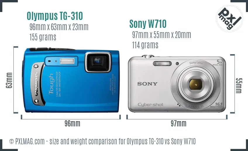 Olympus TG-310 vs Sony W710 size comparison