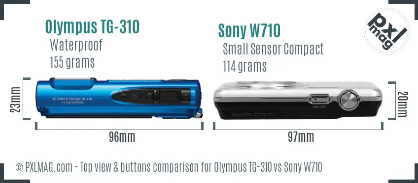 Olympus TG-310 vs Sony W710 top view buttons comparison