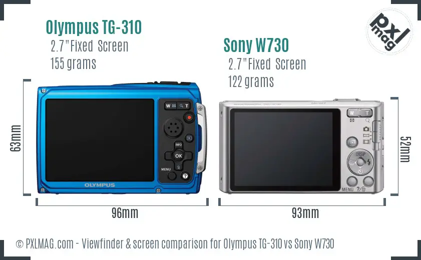 Olympus TG-310 vs Sony W730 Screen and Viewfinder comparison