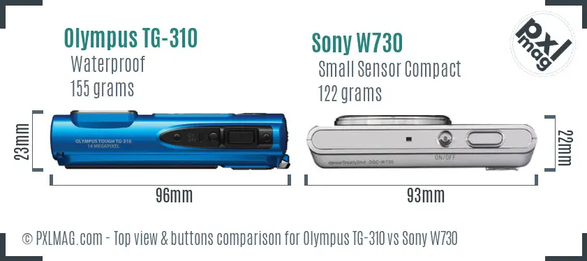 Olympus TG-310 vs Sony W730 top view buttons comparison