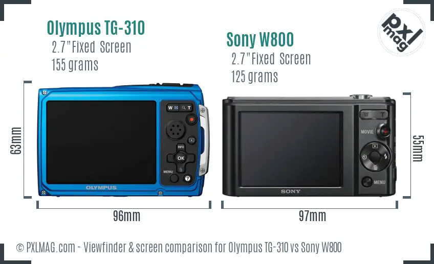 Olympus TG-310 vs Sony W800 Screen and Viewfinder comparison