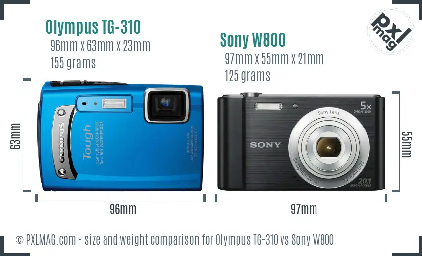 Olympus TG-310 vs Sony W800 size comparison