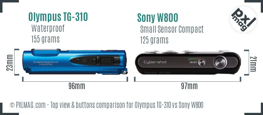 Olympus TG-310 vs Sony W800 top view buttons comparison