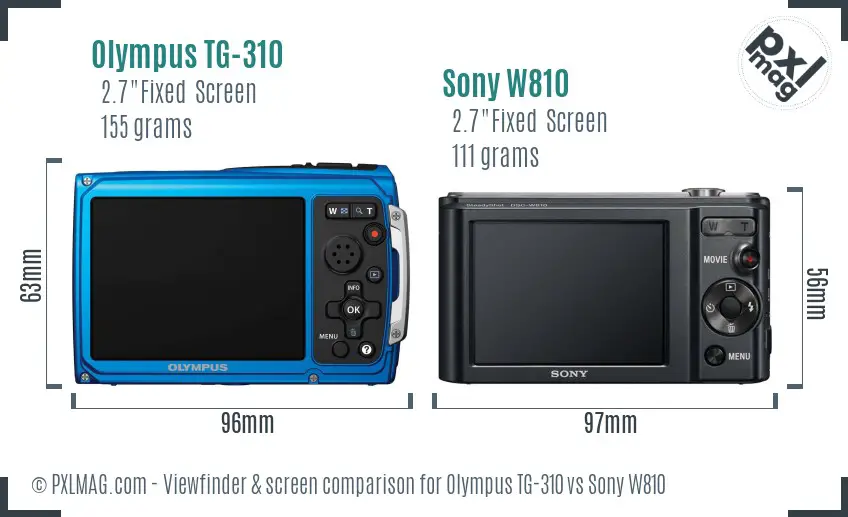 Olympus TG-310 vs Sony W810 Screen and Viewfinder comparison