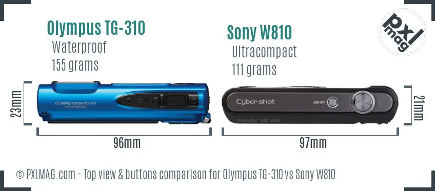 Olympus TG-310 vs Sony W810 top view buttons comparison