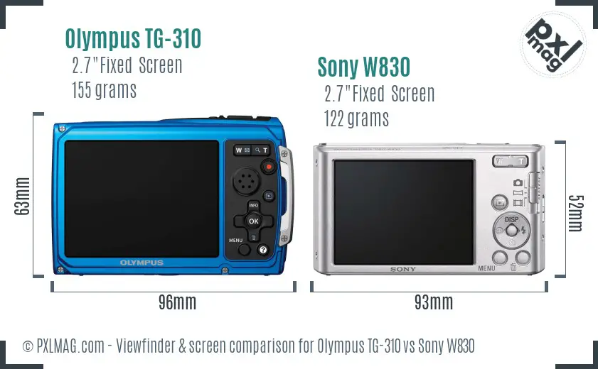 Olympus TG-310 vs Sony W830 Screen and Viewfinder comparison