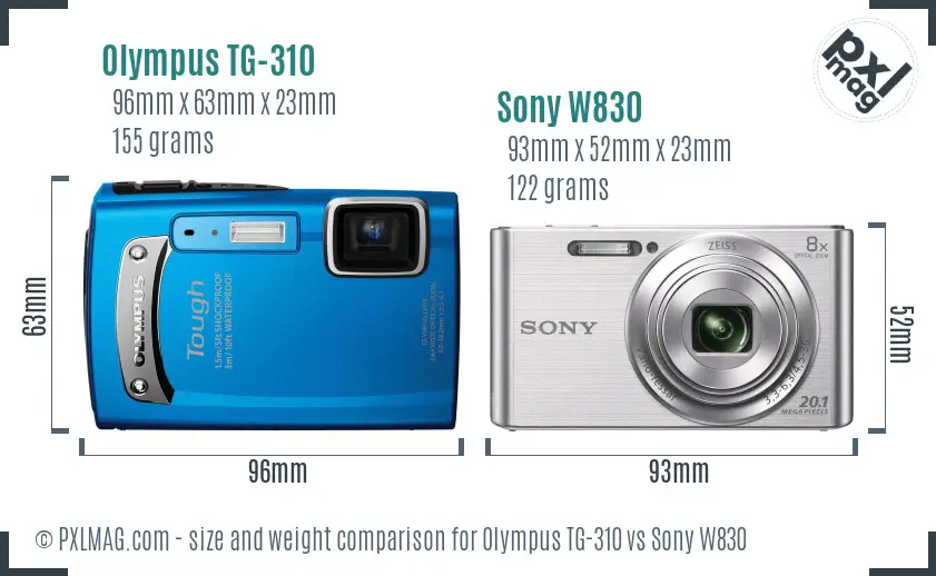 Olympus TG-310 vs Sony W830 size comparison
