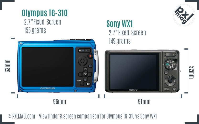 Olympus TG-310 vs Sony WX1 Screen and Viewfinder comparison