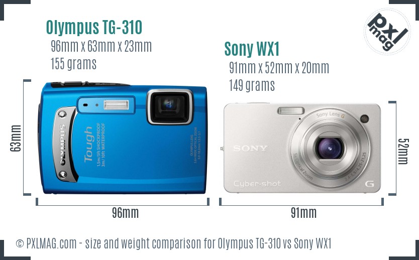 Olympus TG-310 vs Sony WX1 size comparison