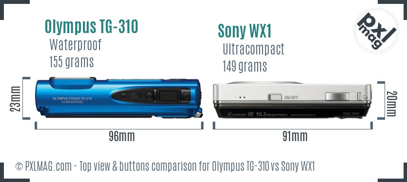 Olympus TG-310 vs Sony WX1 top view buttons comparison