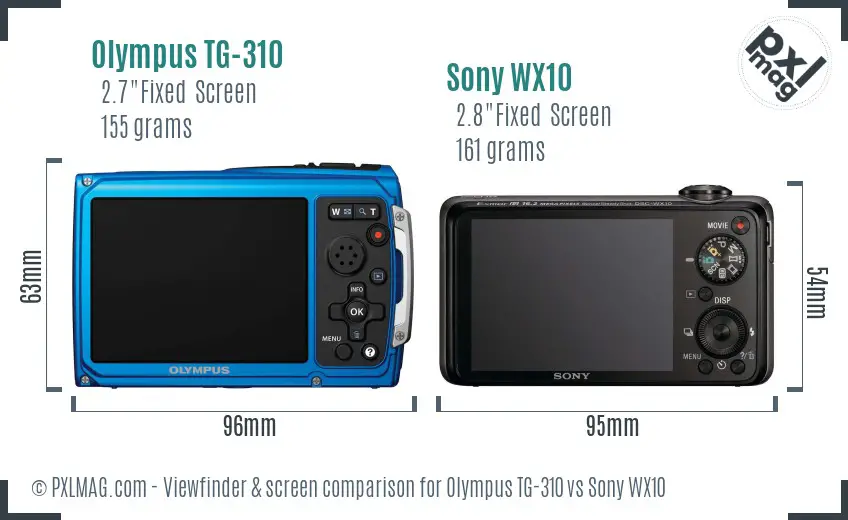 Olympus TG-310 vs Sony WX10 Screen and Viewfinder comparison