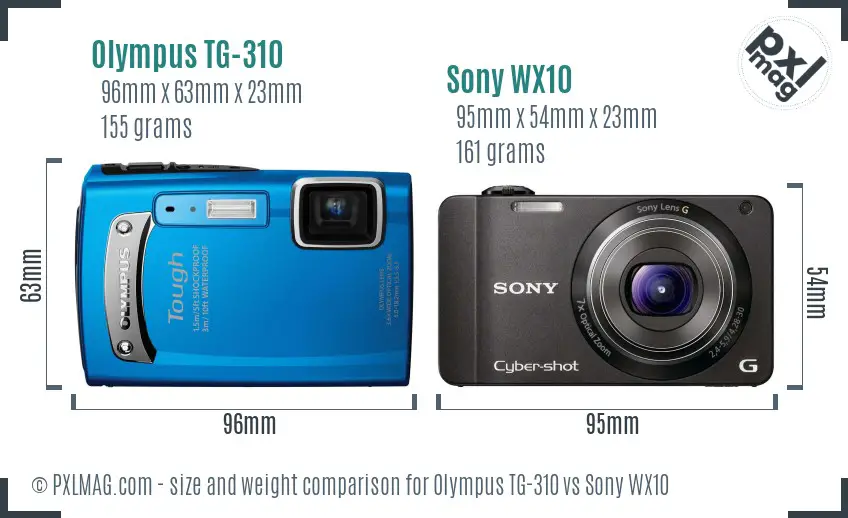 Olympus TG-310 vs Sony WX10 size comparison