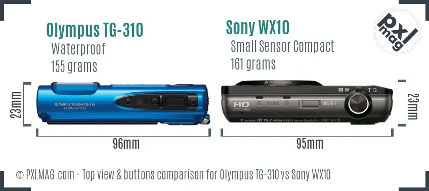 Olympus TG-310 vs Sony WX10 top view buttons comparison