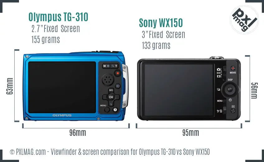 Olympus TG-310 vs Sony WX150 Screen and Viewfinder comparison