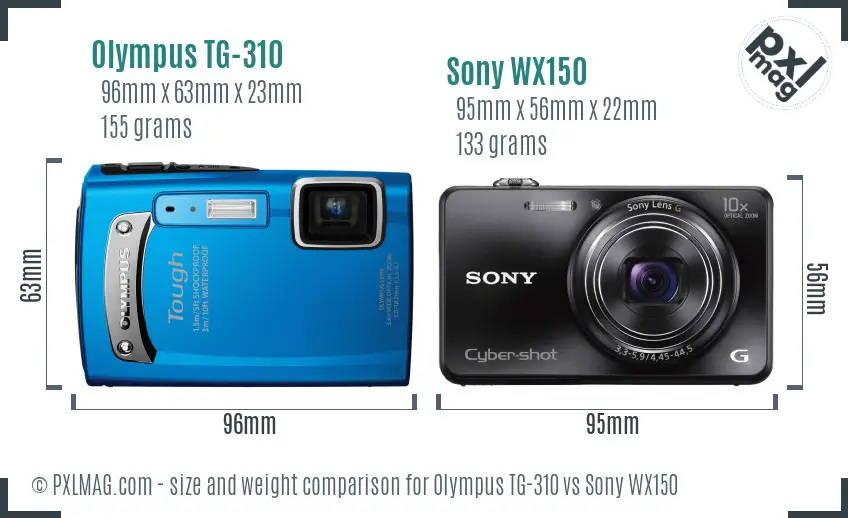 Olympus TG-310 vs Sony WX150 size comparison