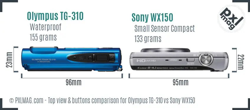 Olympus TG-310 vs Sony WX150 top view buttons comparison