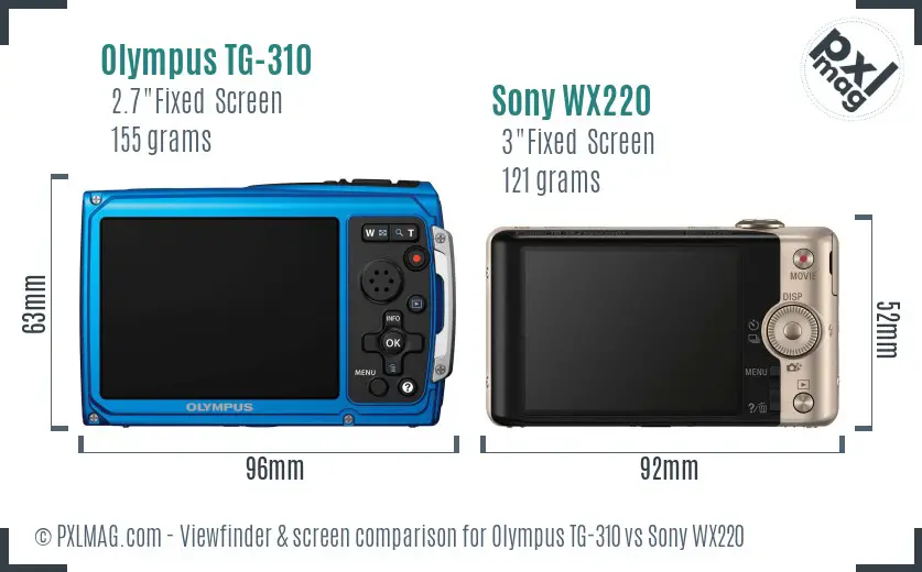 Olympus TG-310 vs Sony WX220 Screen and Viewfinder comparison