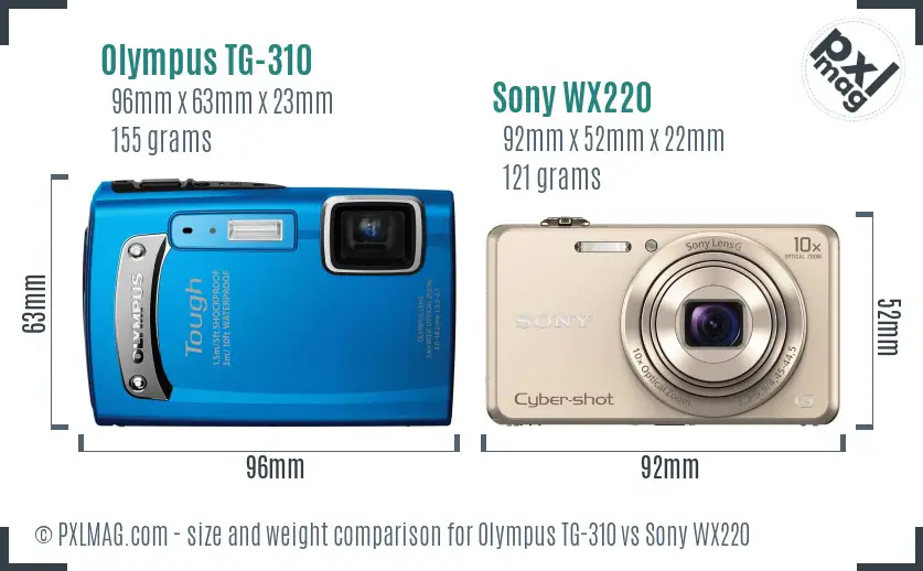 Olympus TG-310 vs Sony WX220 size comparison