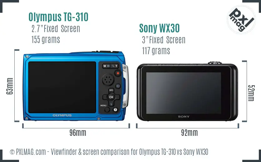 Olympus TG-310 vs Sony WX30 Screen and Viewfinder comparison