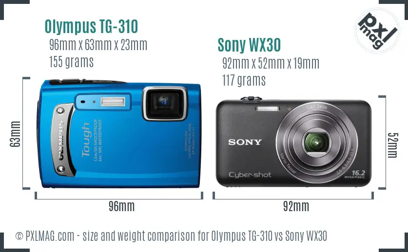 Olympus TG-310 vs Sony WX30 size comparison