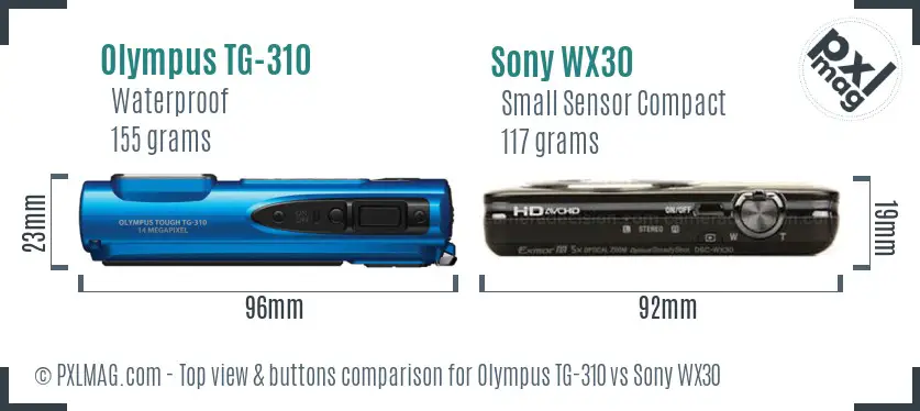 Olympus TG-310 vs Sony WX30 top view buttons comparison