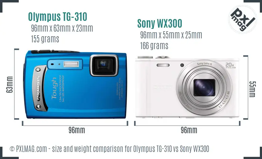 Olympus TG-310 vs Sony WX300 size comparison