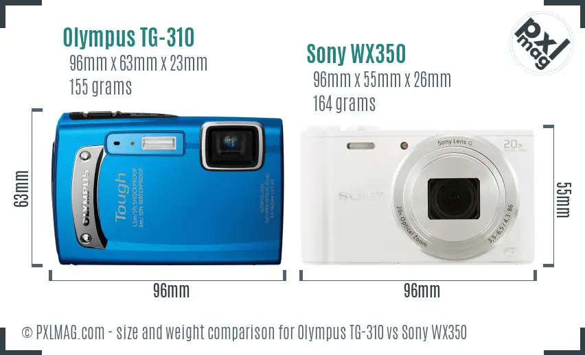 Olympus TG-310 vs Sony WX350 size comparison