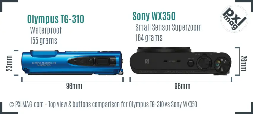 Olympus TG-310 vs Sony WX350 top view buttons comparison