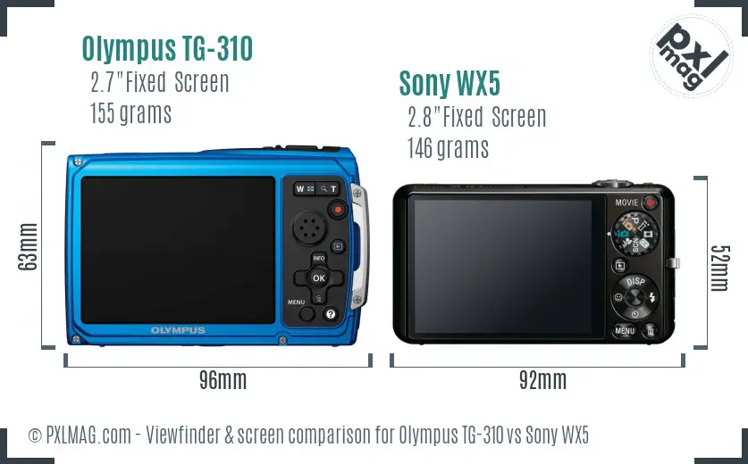 Olympus TG-310 vs Sony WX5 Screen and Viewfinder comparison