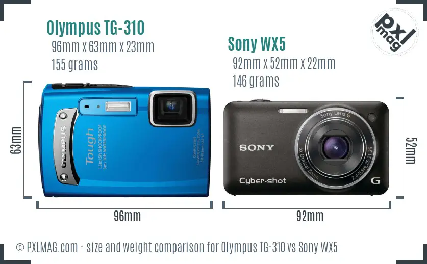 Olympus TG-310 vs Sony WX5 size comparison