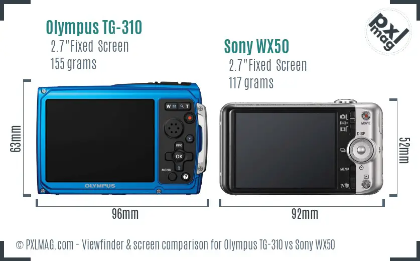 Olympus TG-310 vs Sony WX50 Screen and Viewfinder comparison