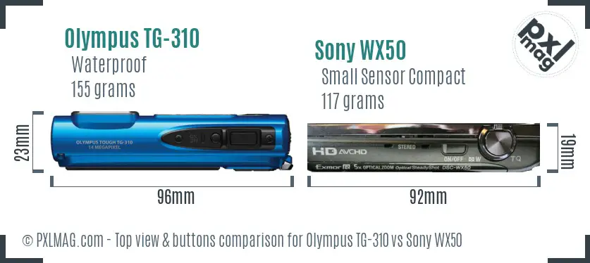 Olympus TG-310 vs Sony WX50 top view buttons comparison