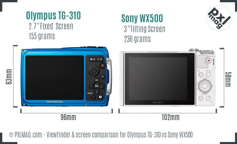 Olympus TG-310 vs Sony WX500 Screen and Viewfinder comparison
