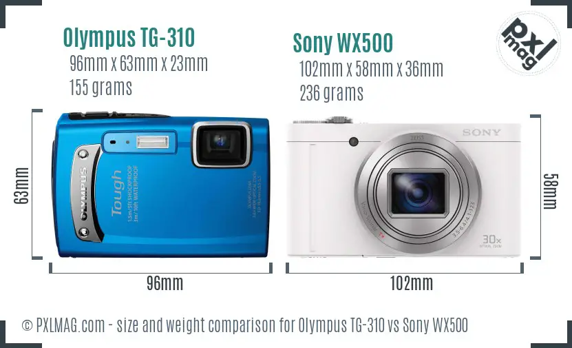 Olympus TG-310 vs Sony WX500 size comparison