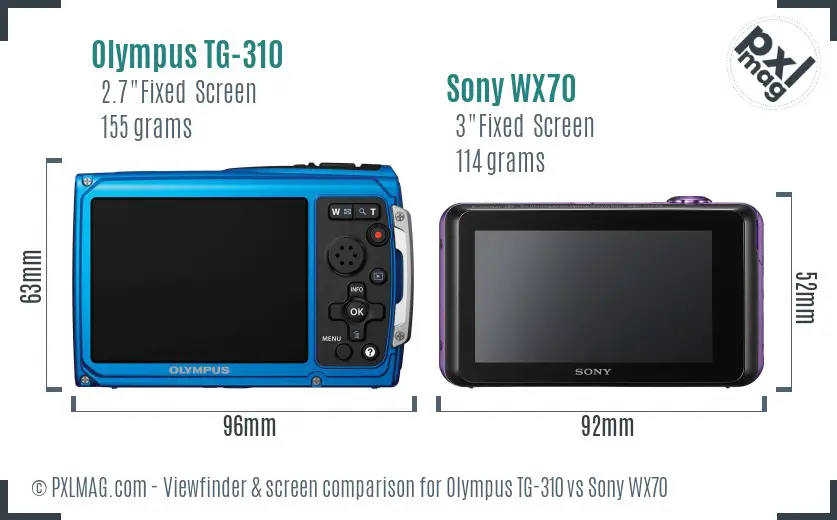 Olympus TG-310 vs Sony WX70 Screen and Viewfinder comparison