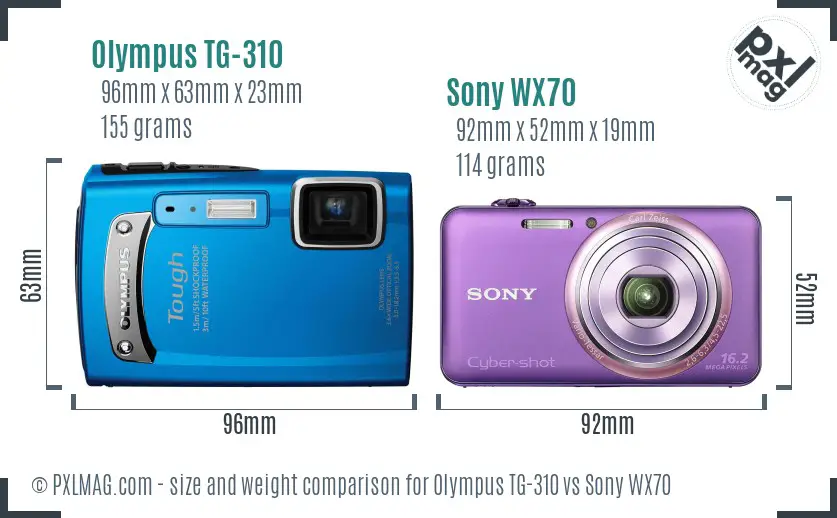 Olympus TG-310 vs Sony WX70 size comparison