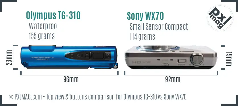Olympus TG-310 vs Sony WX70 top view buttons comparison