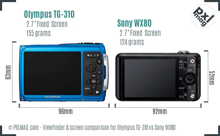 Olympus TG-310 vs Sony WX80 Screen and Viewfinder comparison