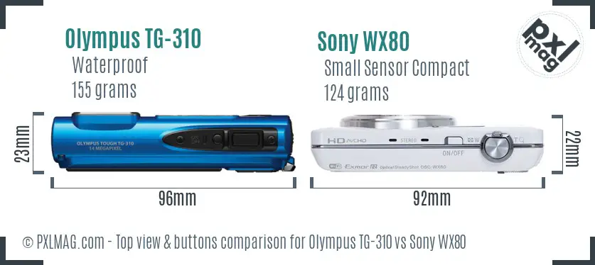 Olympus TG-310 vs Sony WX80 top view buttons comparison